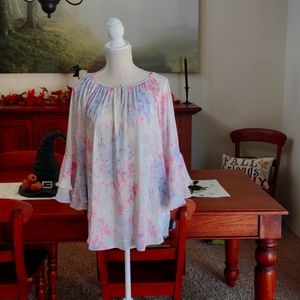 Chaps Flutter Sleeve Peasant Blouse